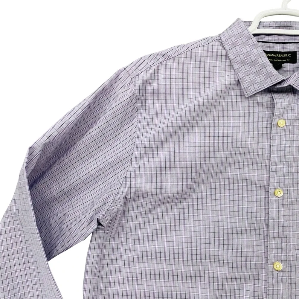 Banana Republic Mens XL NonIron Tailored Slim Fit Purple Check Button Down Shirt